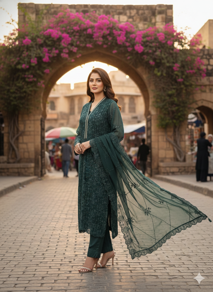 Pure chiffon partywear dress