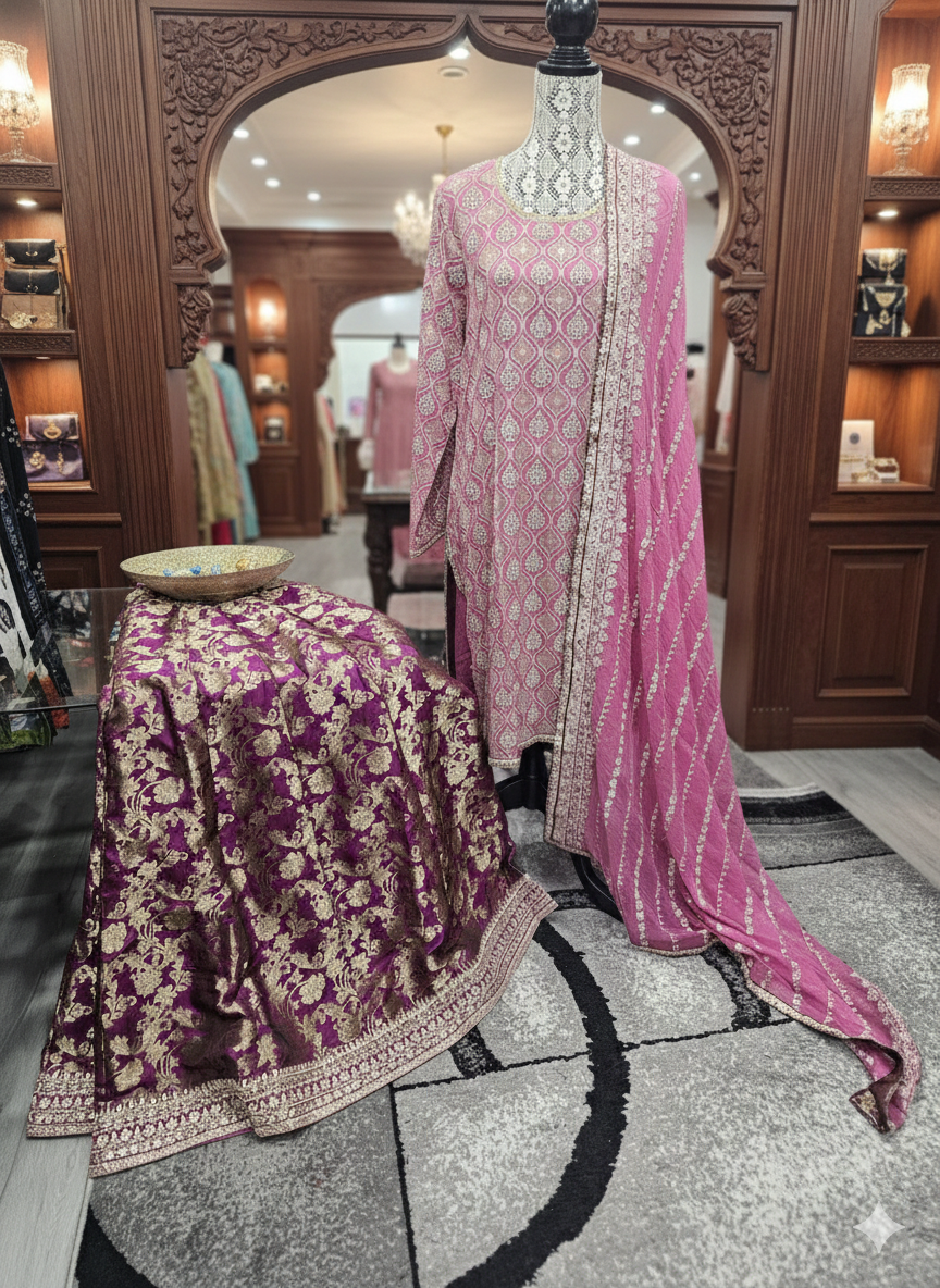 Partywear dress with sharara