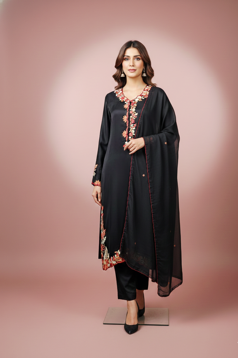 Pure silk embroidery dress