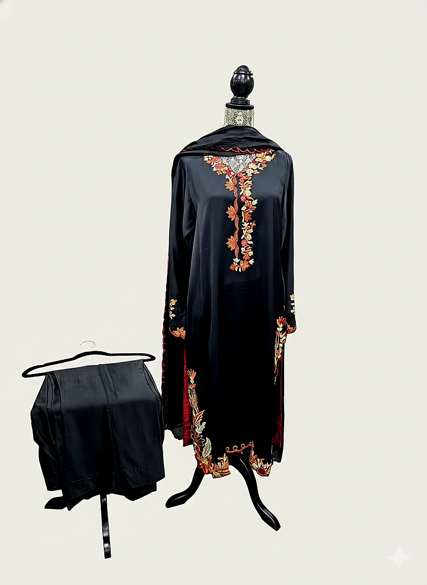 Pure silk embroidery dress
