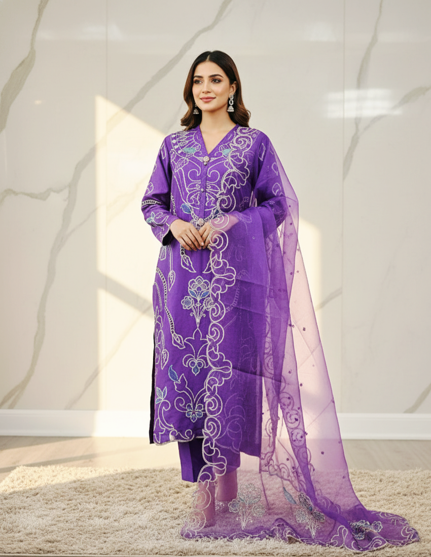 Pure silk embroidery suit