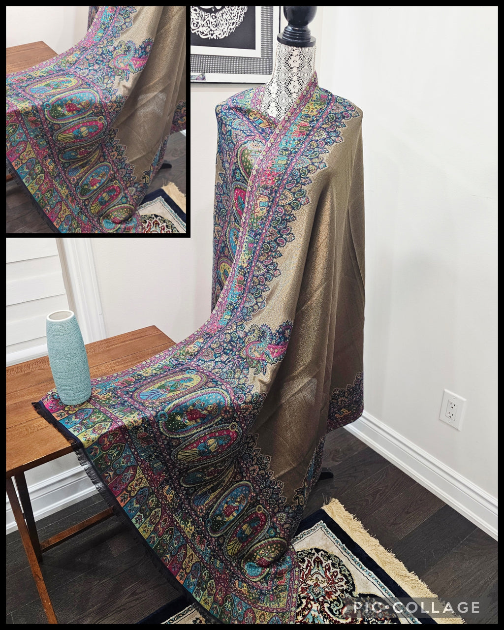 Moonlight Reversible Shawl with Multicolor Kani Border – Size 2.75