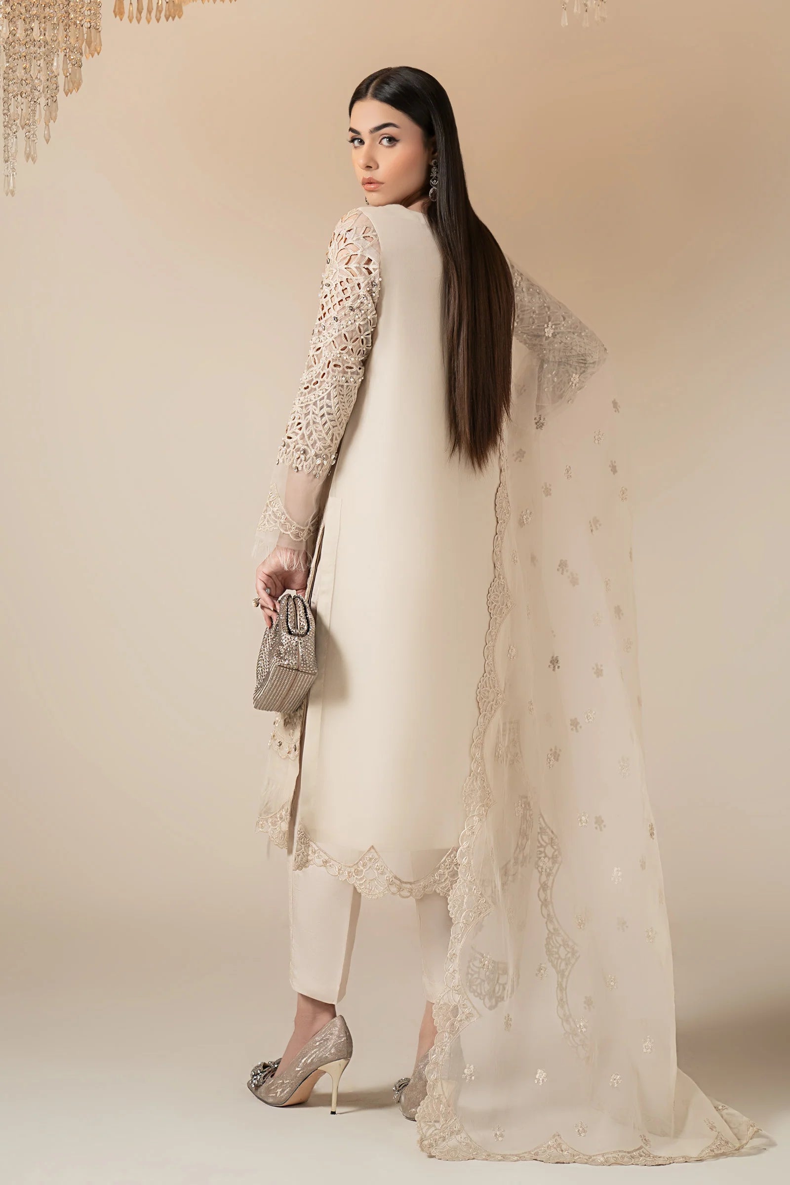 3 Piece Embroidered Organza Suit – Off White