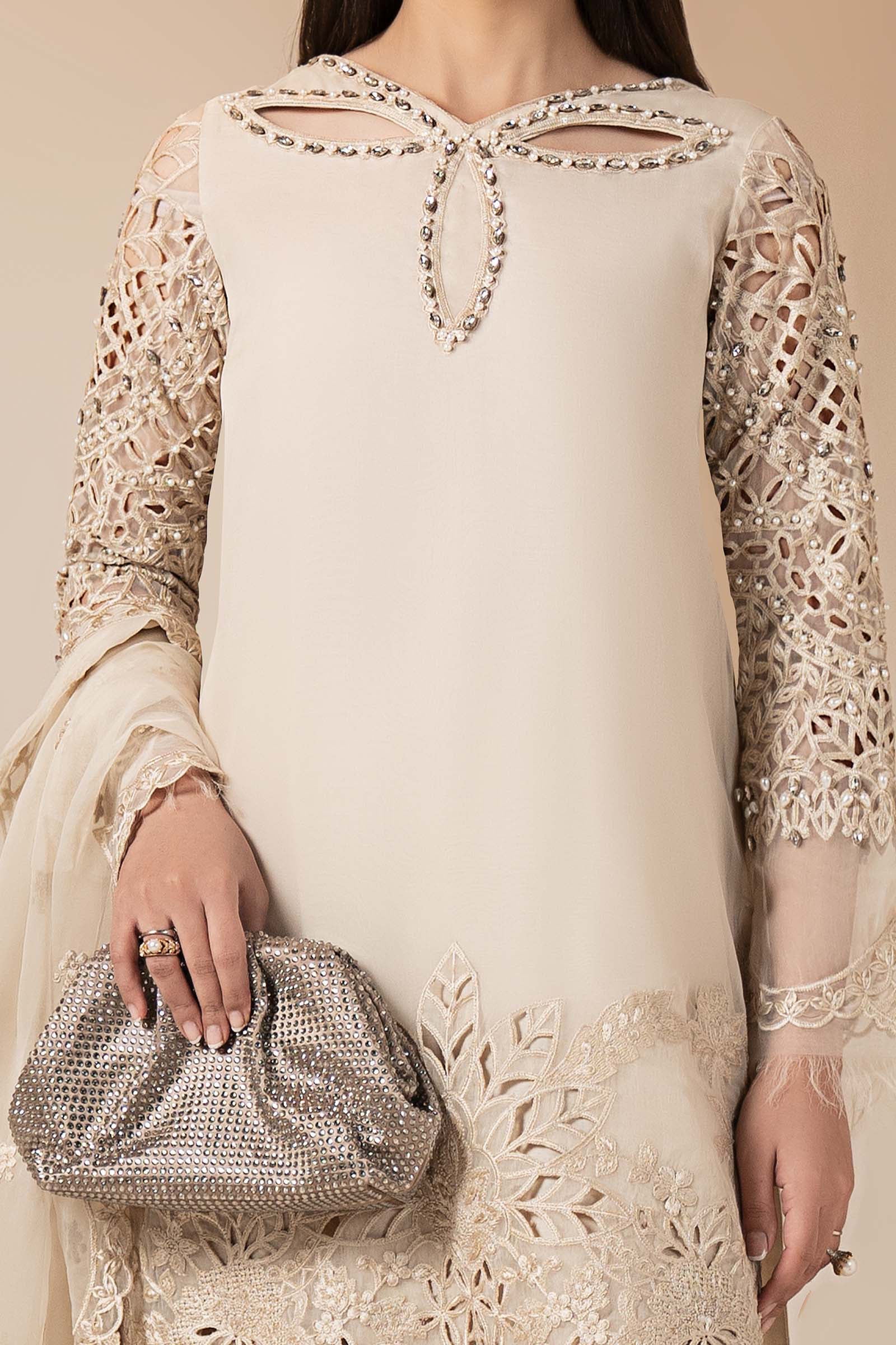 3 Piece Embroidered Organza Suit – Off White