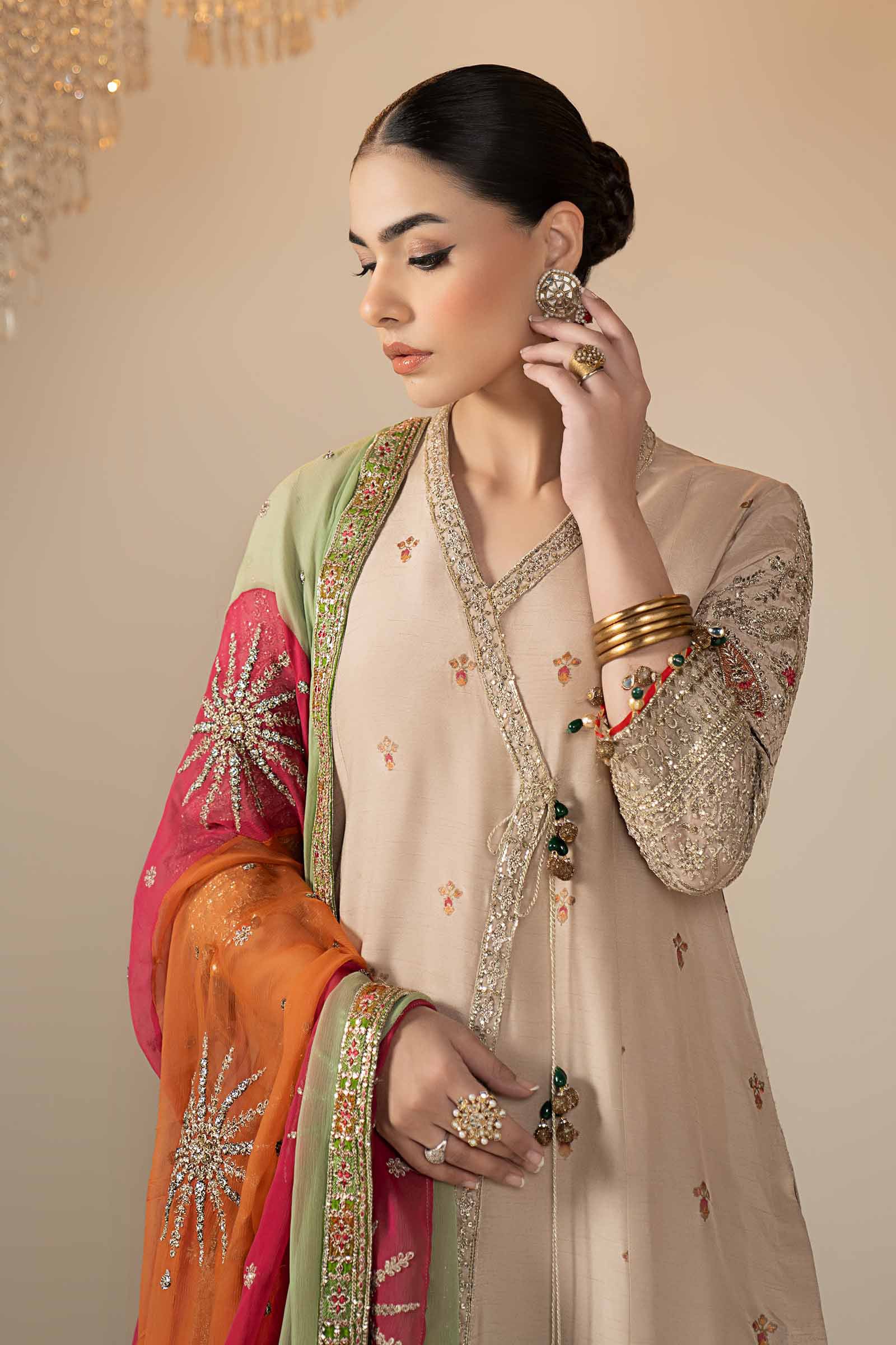 3 Piece Embroidered Raw Silk Suit
