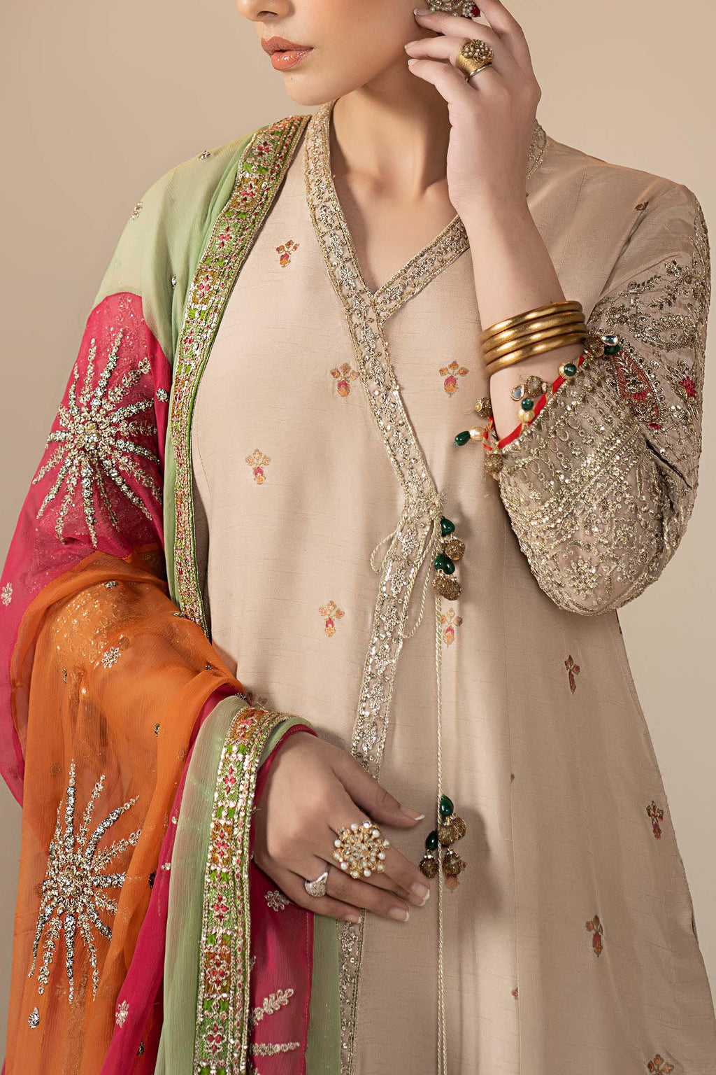 3 Piece Embroidered Raw Silk Suit