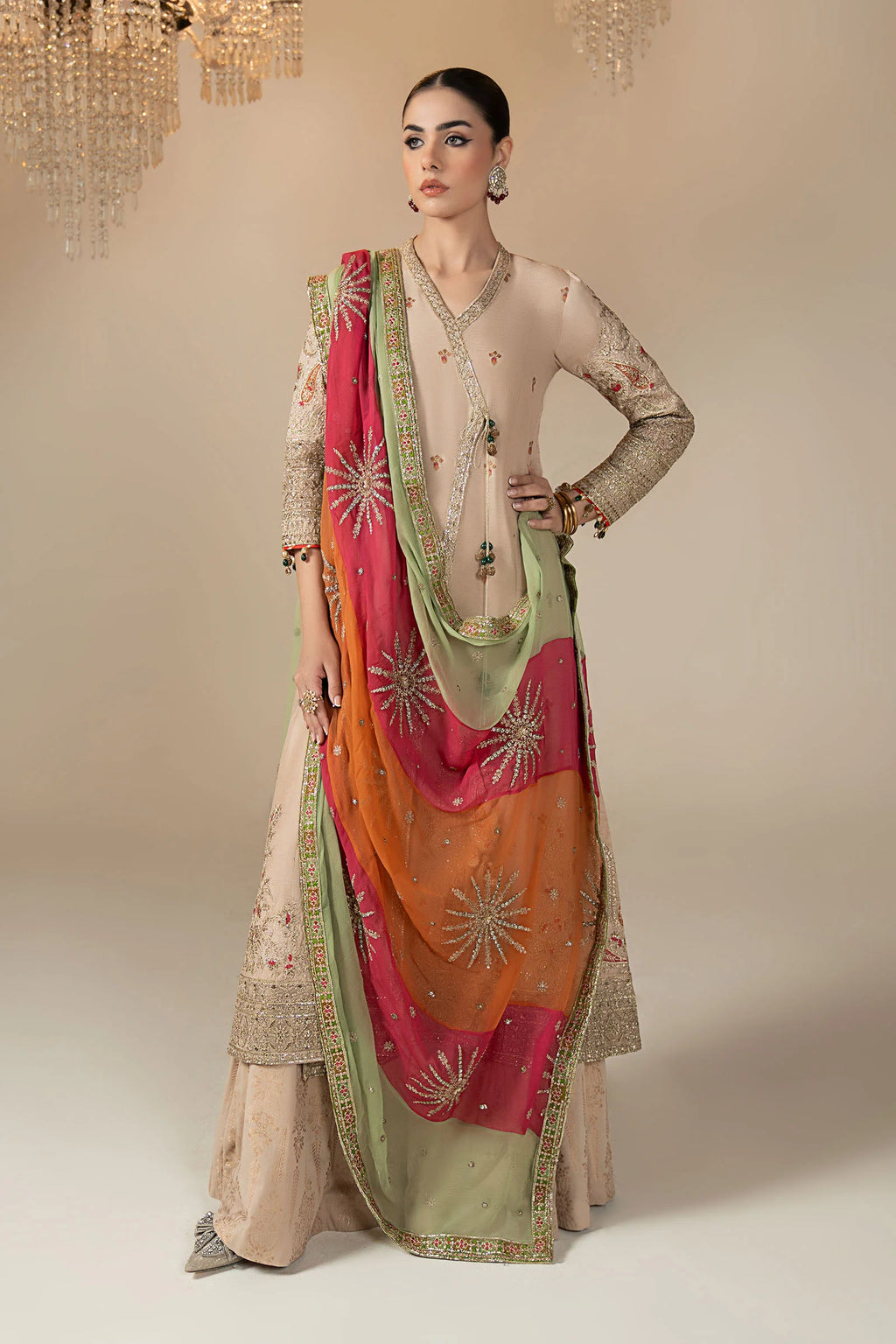 3 Piece Embroidered Raw Silk Suit