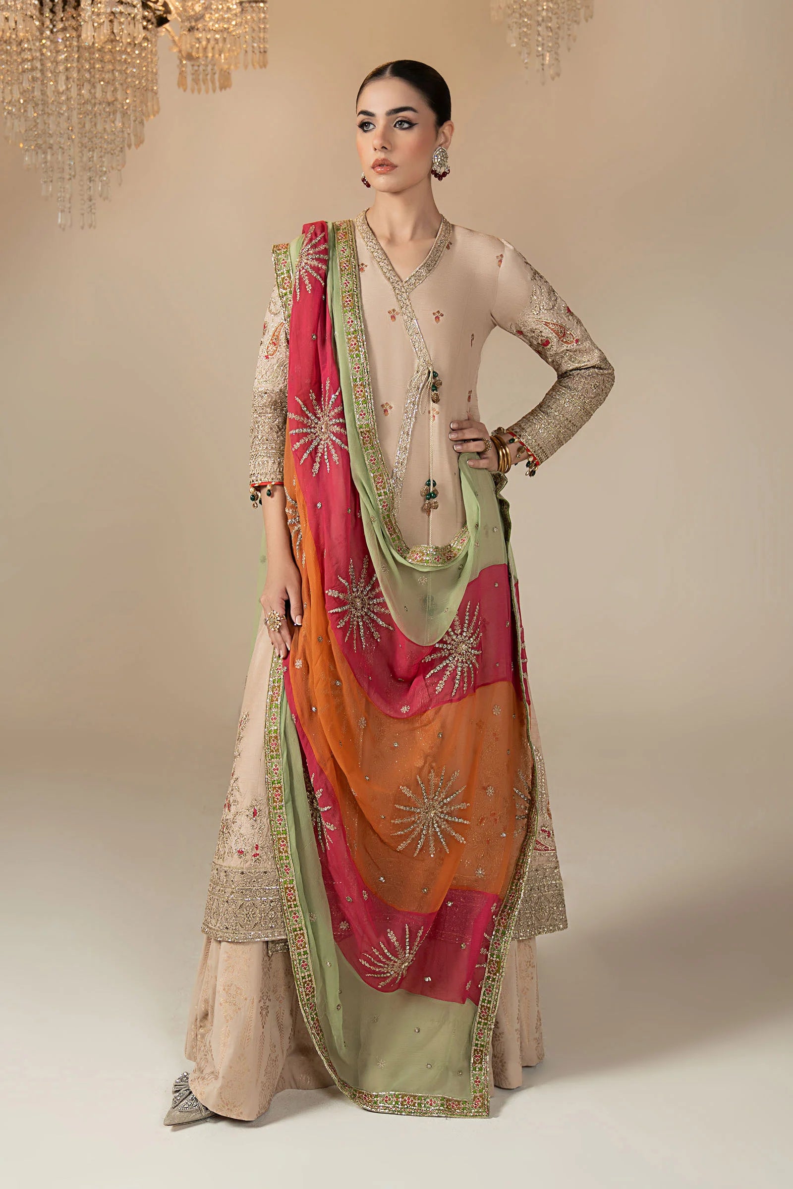 3 Piece Embroidered Raw Silk Suit