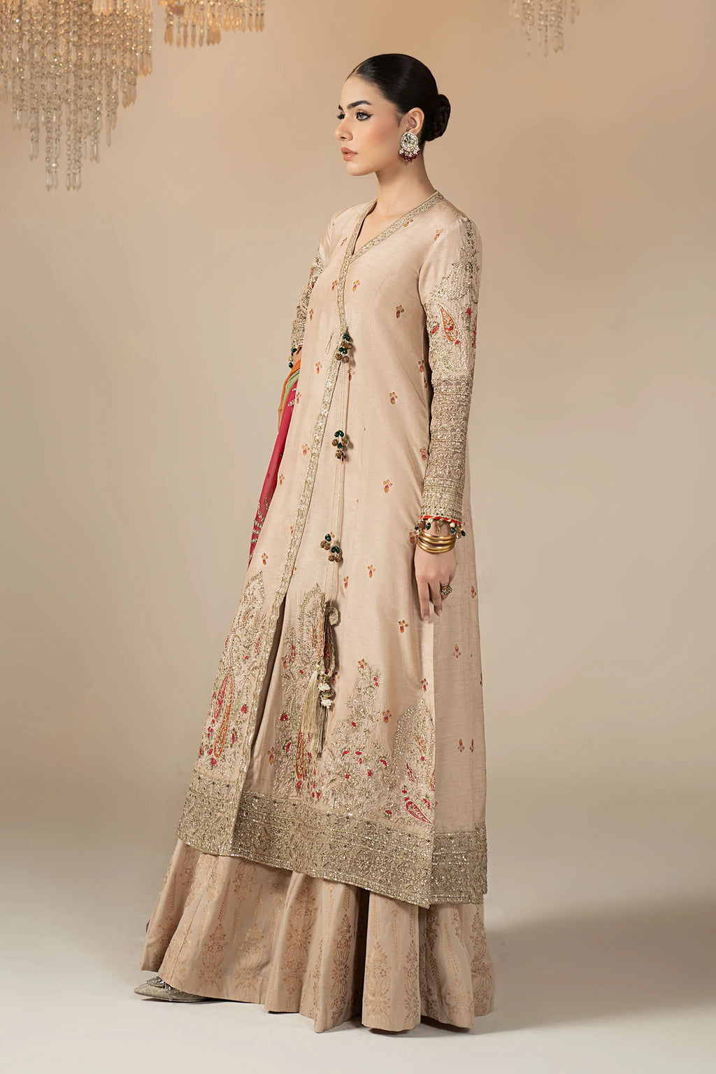 3 Piece Embroidered Raw Silk Suit