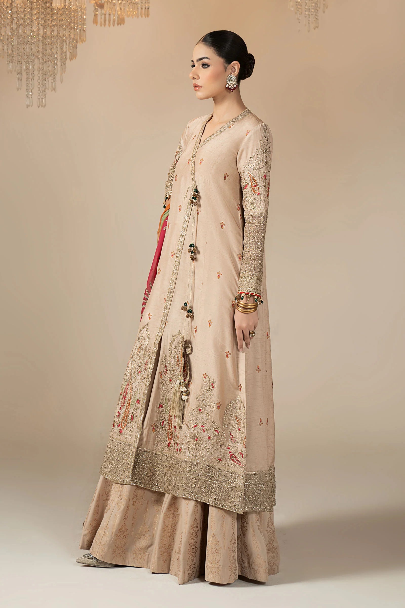 3 Piece Embroidered Raw Silk Suit