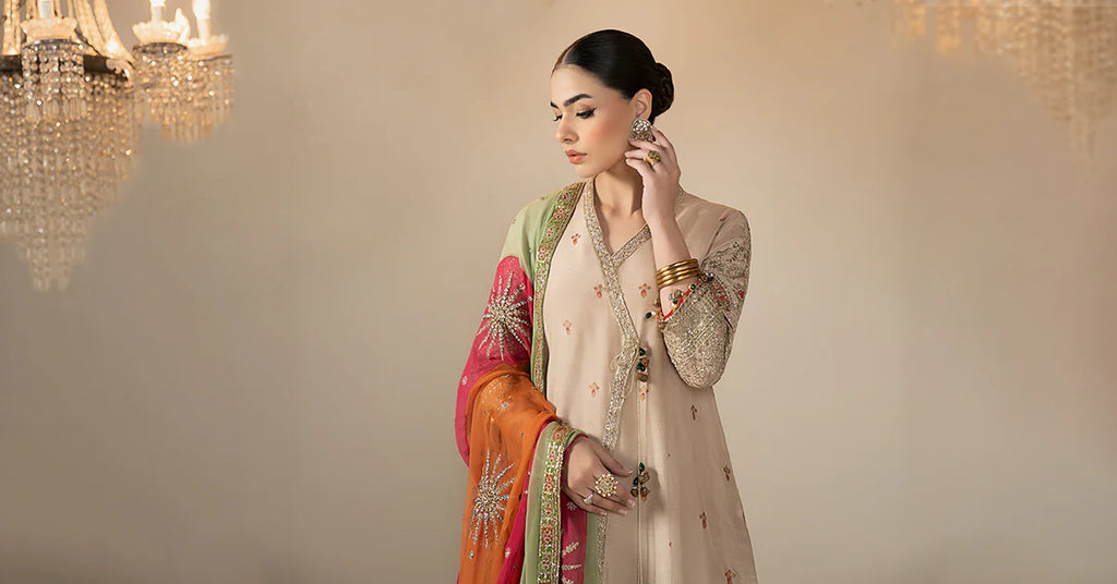 3 Piece Embroidered Raw Silk Suit