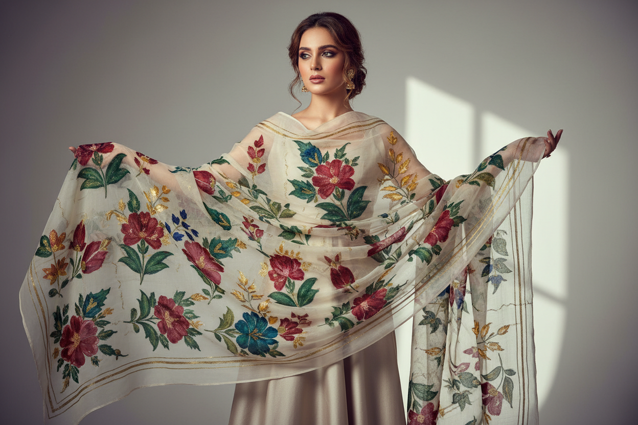 Handmade Printed Organza Dupatta