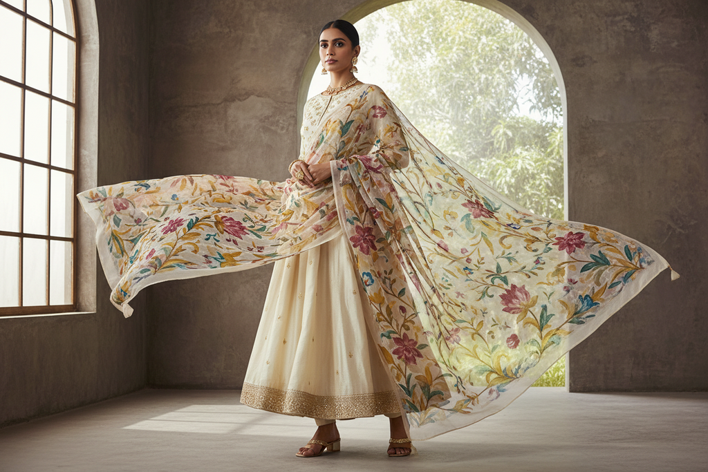 Handmade Printed Organza Dupatta