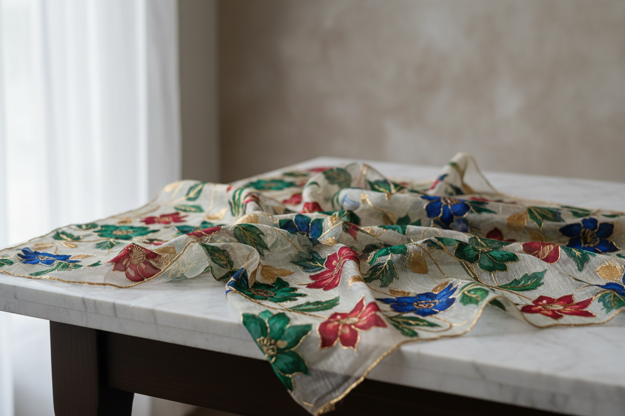 Handmade Printed Organza Dupatta