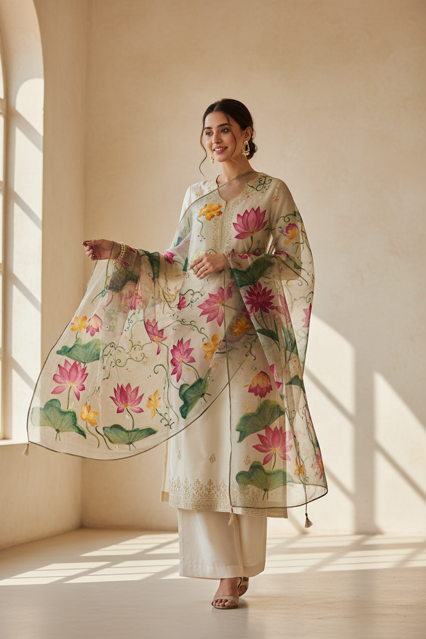 Handmade Printed Organza Dupatta